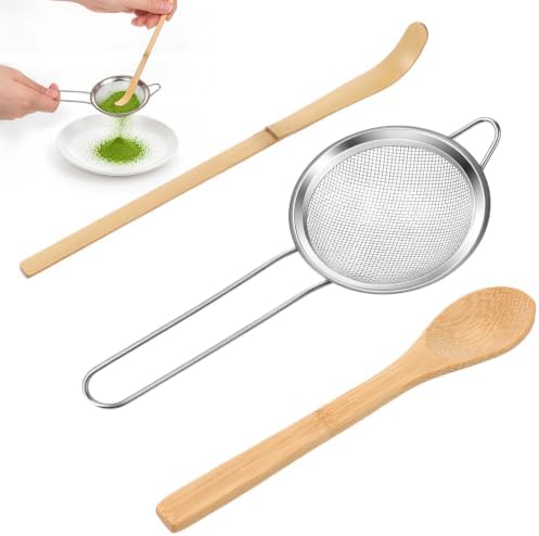 3Pcs Matcha Spoon and Sifter Set, Reusable Small Matcha Strainer