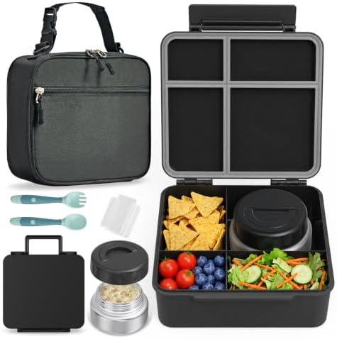 Bento Box for Kids with Thermo Food Container (9oz), 4-Compartment