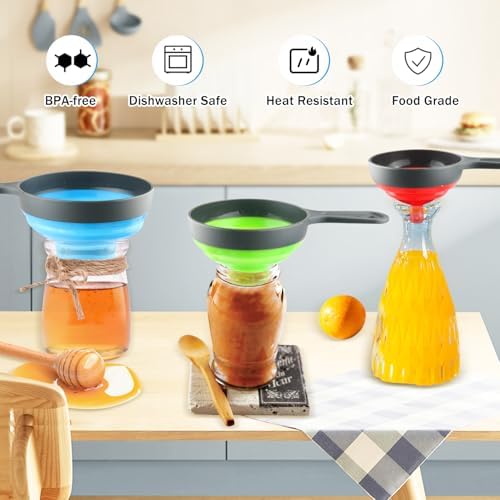 3 Set Silicone Canning Funnel for Wide and Regular Jars,Collapsible