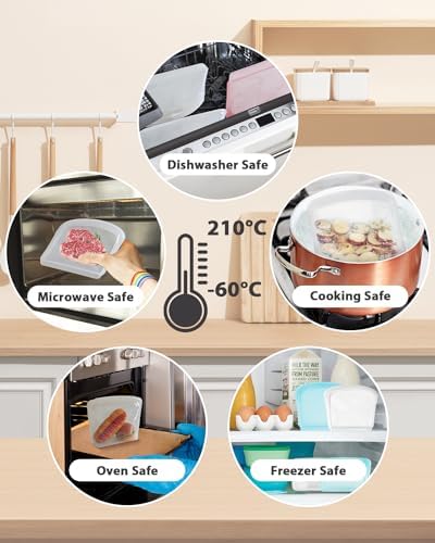 Reusable Silicone Storage Bag, 6 Packs Pocket, Snack, and Sandwich