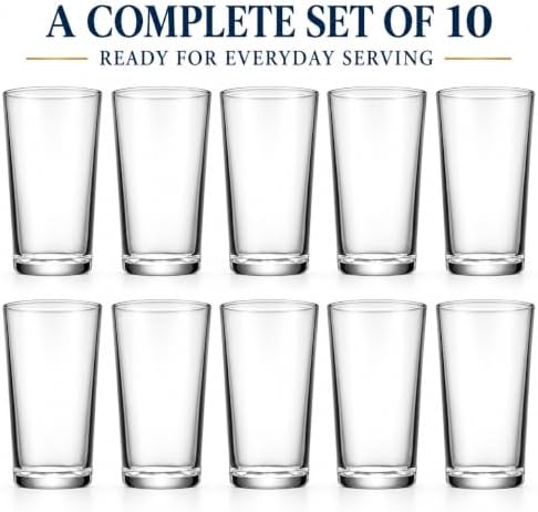 Home Essentials Stackable Clear Drinking Glasses Set of 10, 16oz