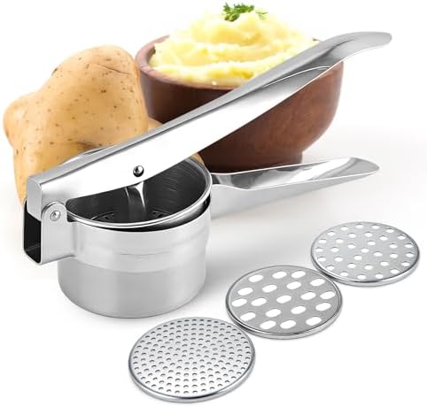 EVALAND Stainless Steel Potato Ricer and Masher - With 3