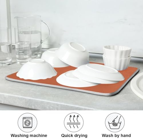 Emelivor Burnt Orange Dish Drying Mat for Kitchen Counter Absorbent