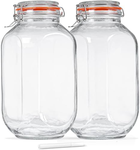 Huichuiero 1 Gallon Square Glass Storage Jars with Airtight Lids