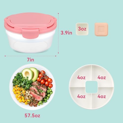 Salad Container for Lunch, Bento Lunch Box 58-oz with 4 Compartments