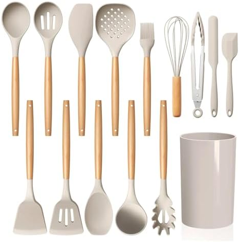 LIANYU 15-Piece Kitchen Cooking Utensils Set with Holder, Silicone