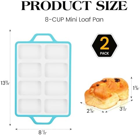 Vinino 2 Pack 8-Cavity Mini Silicone Loaf Pans with Metal-Reinforced