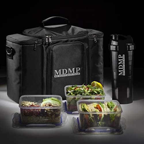 Meal Prep Lunch Bag/Box with 3 Food Containers, 45 Oz., Black