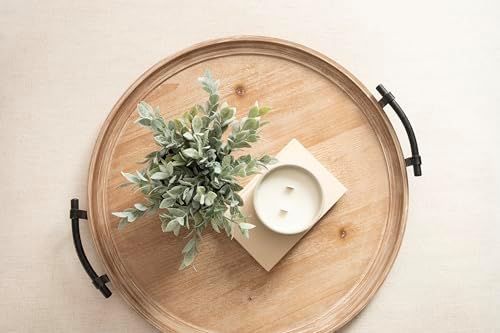 Kate and Laurel Bruillet Farmhouse Wood Round Ottoman Tray; 24 x 22