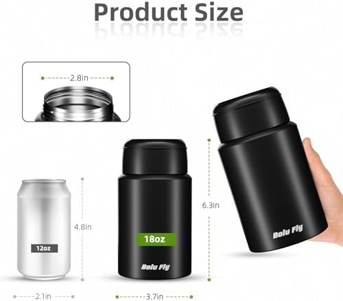 Insulated Food Jar 18oz Stainless for Work/Travel Black