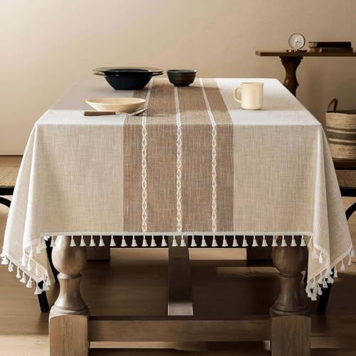 ZeeMart Contrast Linen Rectangle Table Cloth 60x84 Inch Brown