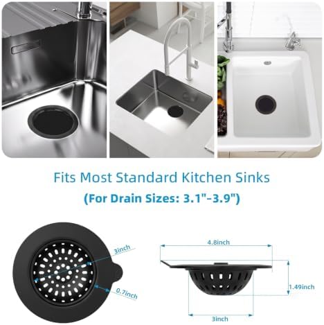 4 Pack Silicone Kitchen Sink Drain Catcher with Lid, 4.4" Top / 3"