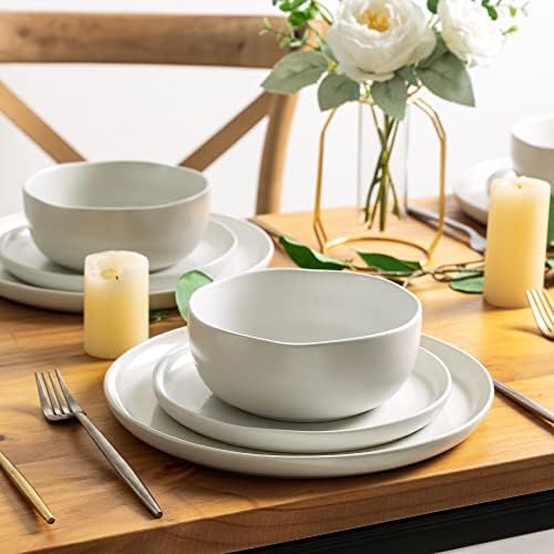 AmorArc Stoneware Dinnerware Sets for 4,12Pcs Ceramic Plates and Bowls