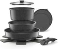 YASHE 9Pcs Granite Nonstick Pots and Pans Set, Stackable, Oven Safe