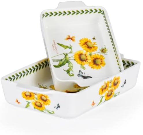 Ceramic Bakeware Set, Floral Pattern Casserole Dishes with Handles