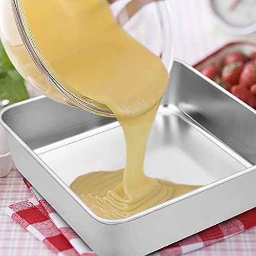 TeamFar Square Cake Pan, 6 Inch Stainless Steel Square Baking Pan Set