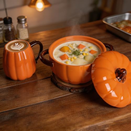Pumpkin Dutch Oven Pot With Lid -1.7QT Ceramic Casserole Dish With Lid