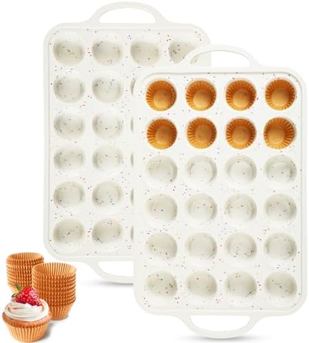 SiliFine 2 Silicone Muffin Pans with 200 Liners, Nonstick, 24-Cup Mini