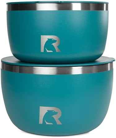 RTIC Anywhere Stainless Steel Bowl Set Of Two, Camping Bowls With Lids, Vacuum Insulated, Stackable Durable Outdoor Dinnerware, Non Slip, Dishwasher Safe, Dinner Outside, Campfires Travel, Deep Harbor