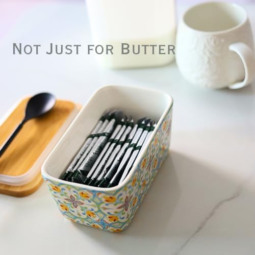 Butter Dish with Lid for Countertop 16oz, Ceramic, with Boho Knife
