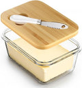 Glass Butter Dish with Bamboo Lid and Knife, Airtight Seal for