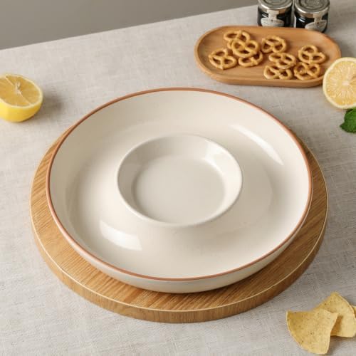 FUN ELEMENTS Ceramic Chips and Dip Serving Tray: 12 Inch Large Divided