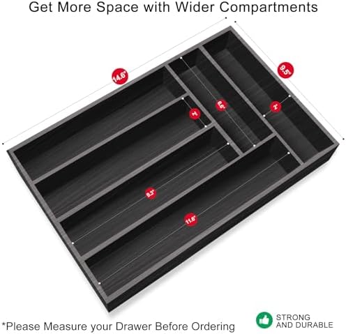 Wooden Cutlery Utensil Tray Black Kitchen Silverware Drawer Organizer