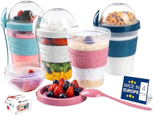 Hakan Overnight Oats Containers with Lid & Spoons, 4 Pack - 20 oz