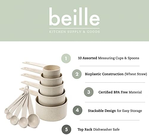 Beille Cream Wheat Straw 10PC Measuring Cups Spoons Set