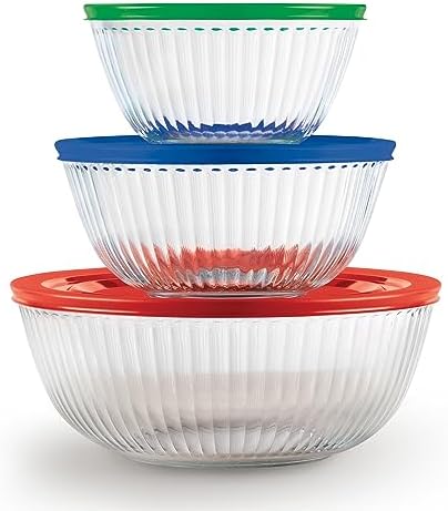 Pyrex Sculpted 3-Pack Glass Mixing Bowls with Plastic Lids