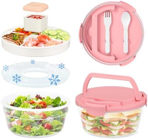Salad Container for Lunch, Bento Lunch Box 58-oz with 4 Compartments