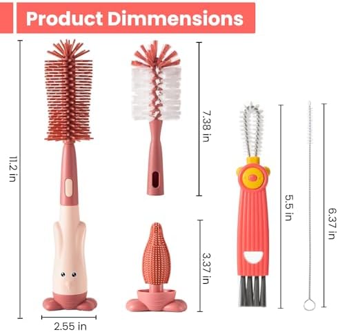 Ariseno 5-in-1 Baby Bottle Brush Set, Bottle Brush for Baby, Baby