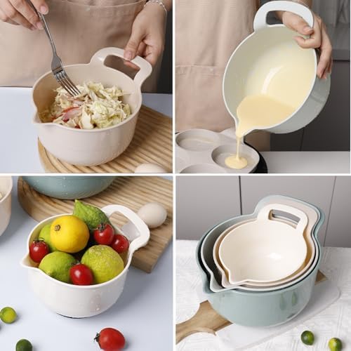 Mixing Bowls - 4 Piece Nesting Plastic Mixing Bowl Set with Pour