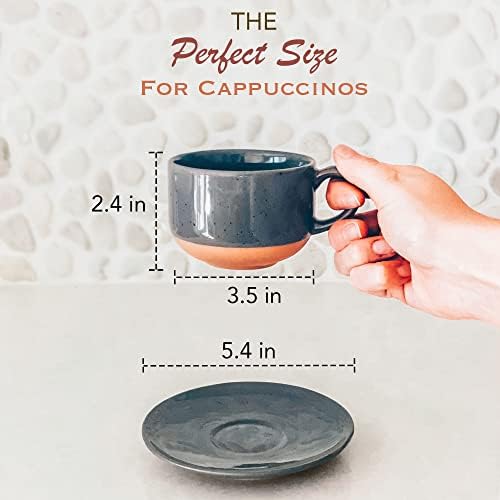 MORA Ceramics 8oz Cappuccino Mug Set of 4 - Ceramic Coffee Cups with