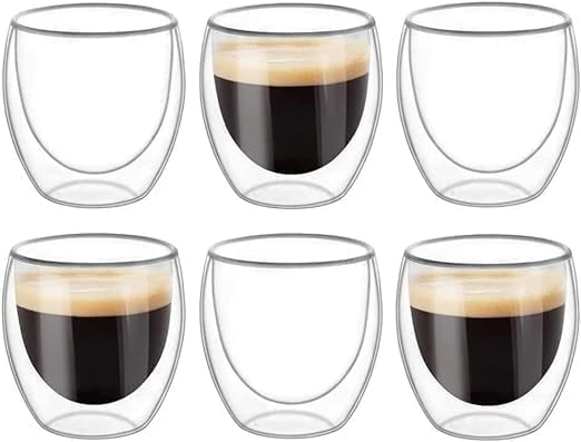 TEEM Double Wall Espresso Cups Set of 6, 2.7oz (80ml) Borosilicate