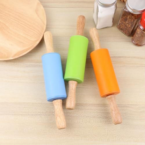 4pcs Dough Stick Rolling Pin for Baking, Wood Silicone