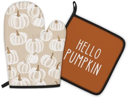 Fall Hello Pumpkin Kitchen Oven Mitts and Pot Holders Set