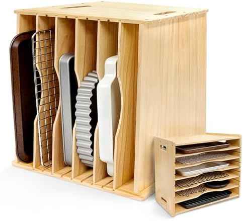 6 Tier Wooden Tray Dividers for Cabinets, Cookie Sheet Organizer 15.7"