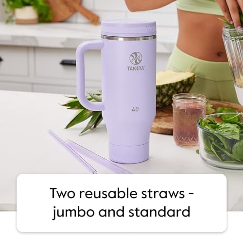 Takeya Stainless Steel Tumbler with Handle and Straw (40 oz, Onyx)