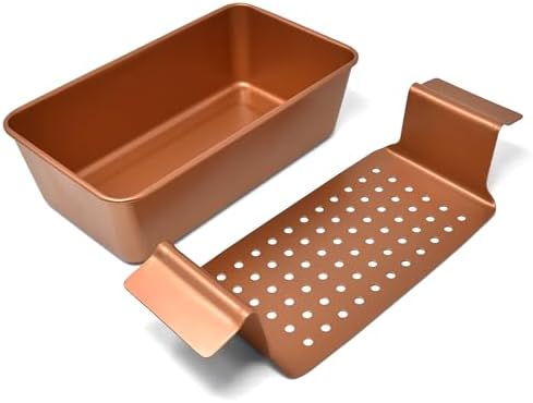 PERLLI Meat Loaf Pan with Drip Tray – 2 Pc. 9.8 x 5.7 In. Copper