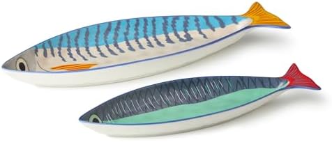 Something Fishy Porcelain 3-D FISH PLATTER 2 Pc. SET-sculpted coastal