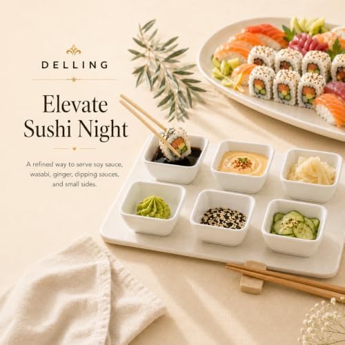 DELLING 3 Oz Ceramic Dipping Bowls Set of 6, Porcelain Soy Sauce Dish