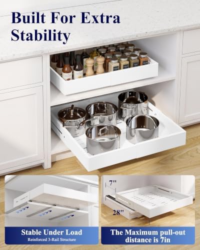 Kitsure Pull Out Cabinet Organizer - 2 Pack(12.6"-21" D x 12"-20.4" W) Expandable Sliding Cabinet Shelves, Smooth Glide Drawer Organizer, Kitchen & Pantry Storage, Framed & Frameless Cabinets