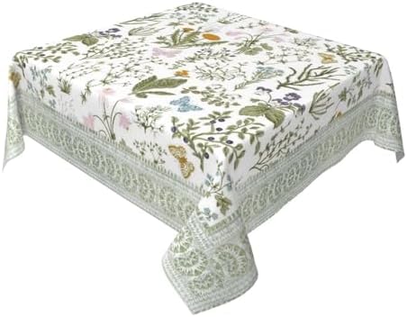 Spring Herbal Floral Square Tablecloth 54 Inch Wildflower Seasonal
