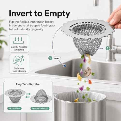 Kitchen Sink Drain Strainer and Stopper Combo, 304 Stainless Steel