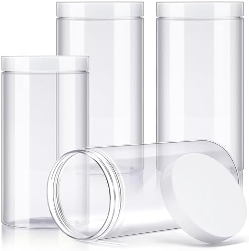 4 Pack Plastic Container, Plastic Jars, 32 Oz, Clear, Round