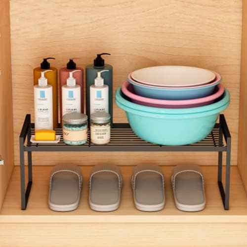 Cabinet Shelf, 20" Kitchen Counter Shelf, Metal Wire Stackable Cupboard Spice Rack, Space Saving Countertop Orgainzer and Storage Rack Shelves for Kitchen Pantry Bathroom