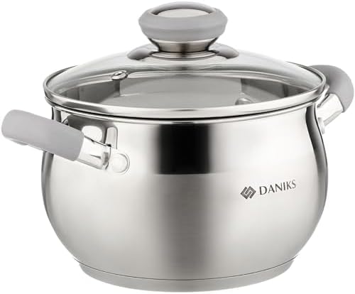 Daniks Modern 2 Quart Stainless Steel Stock Pot with Glass Lid