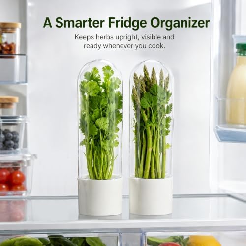 2 Pack Herb Keeper for Refrigerator with Scissors
