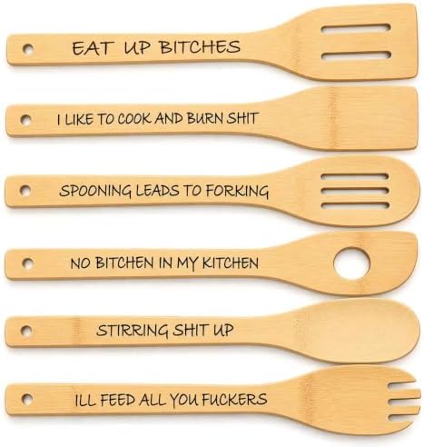 6 Pack Cursing Cutlery Wooden Spoons Funny Wooden Spoons Bamboo